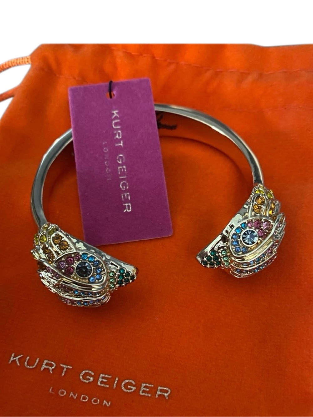 Kurt Geiger London Multicolor Crystal Pavè Eagle Head Gold-tone Hinge Bangle